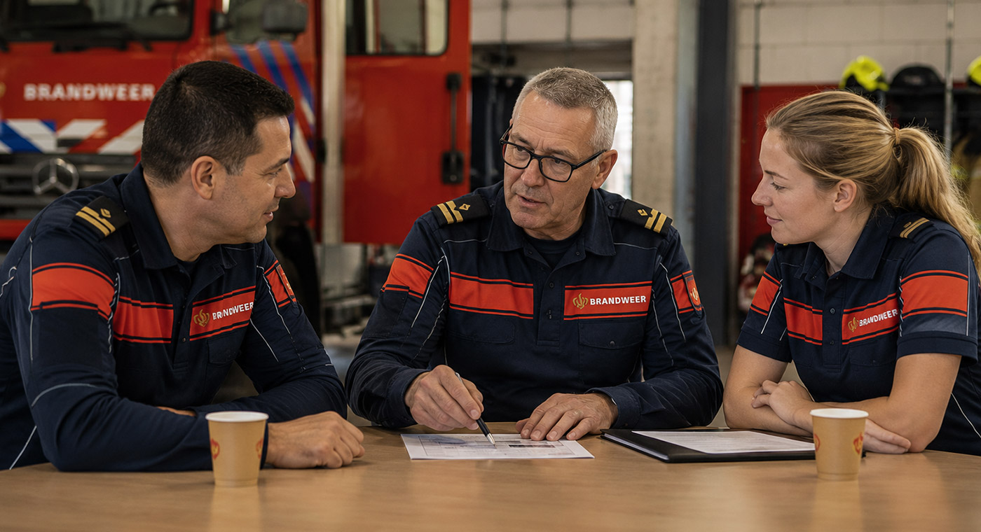 Nederlandse brandweerlieden in brandweerkazerne
